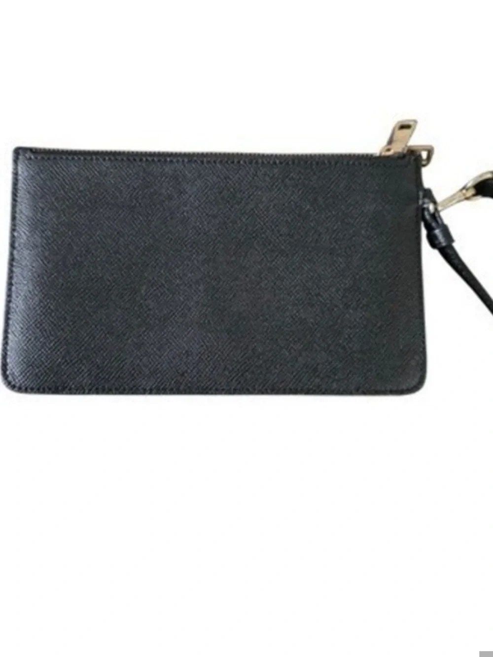 Coach Womens Black Crossgrain Leather Double Zip Wristlet Clutch Gold Hardware